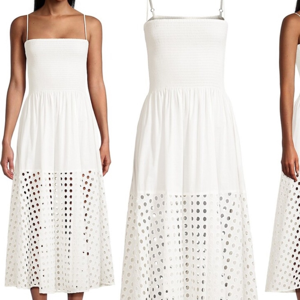 NWT SOLID & STRIPED Kennedy smocked eyelet midi dress in white size S